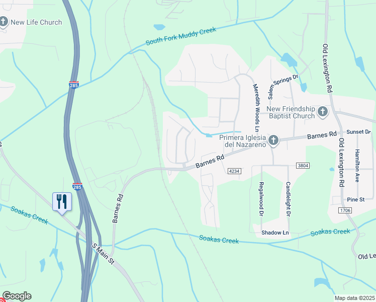 map of restaurants, bars, coffee shops, grocery stores, and more near 4263 Kendell Farms Way in Winston-Salem