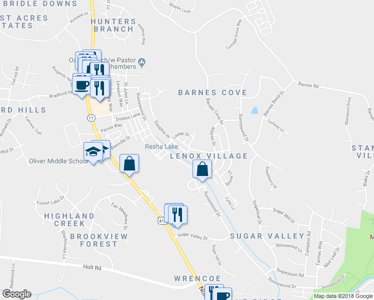 map of restaurants, bars, coffee shops, grocery stores, and more near 9040 Rigden Mill Drive in Nashville