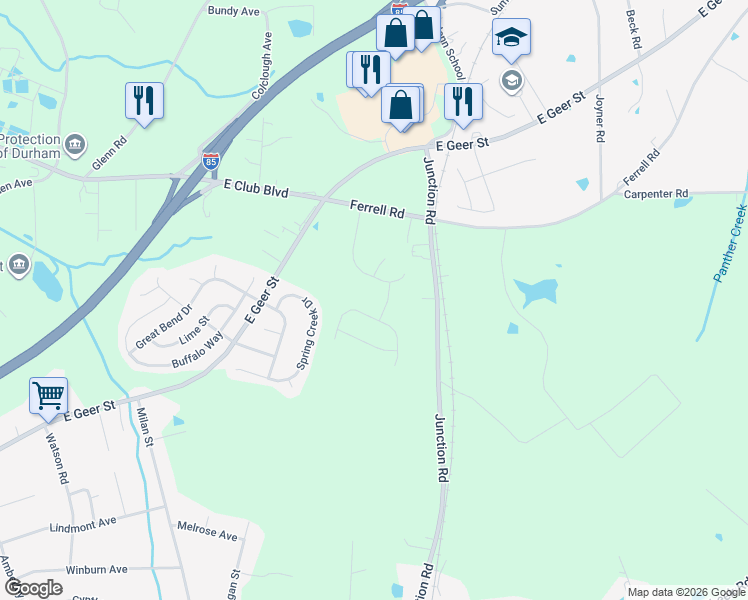 map of restaurants, bars, coffee shops, grocery stores, and more near 1309 Junction Road in Durham