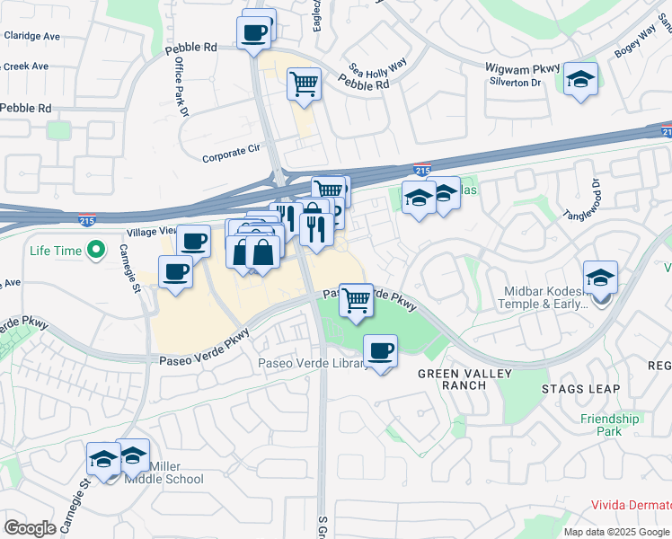 map of restaurants, bars, coffee shops, grocery stores, and more near 2196 Paseo Verde Parkway in Henderson