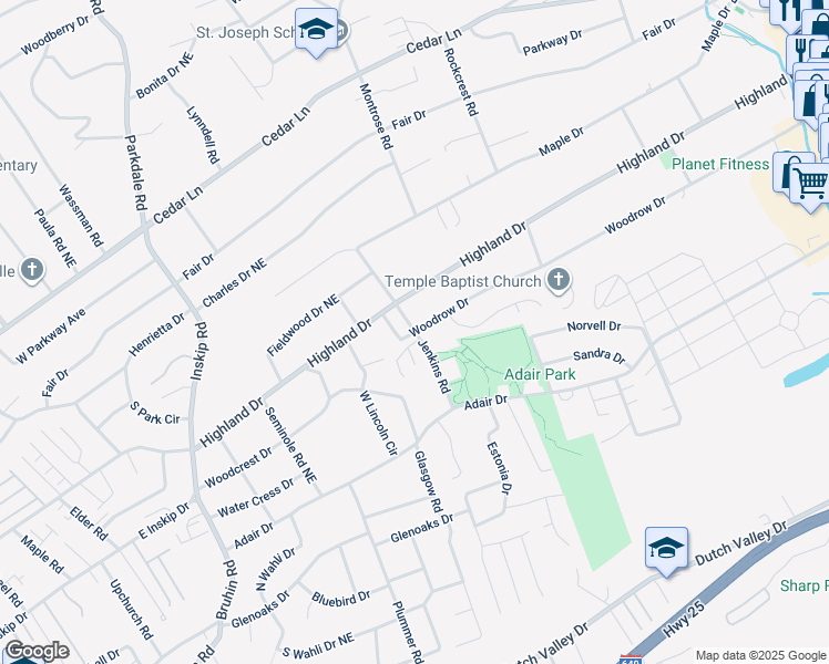 map of restaurants, bars, coffee shops, grocery stores, and more near 4842 Poplar Crest Way in Knoxville
