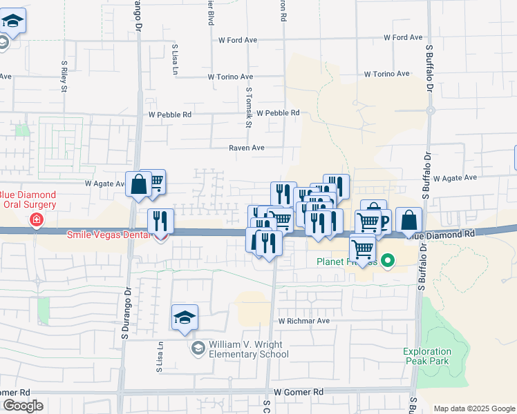 map of restaurants, bars, coffee shops, grocery stores, and more near 8263 Vanity Fair Lane in Las Vegas