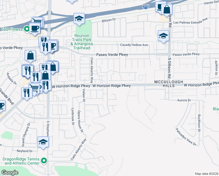 map of restaurants, bars, coffee shops, grocery stores, and more near 1184 Viento View Avenue in Henderson