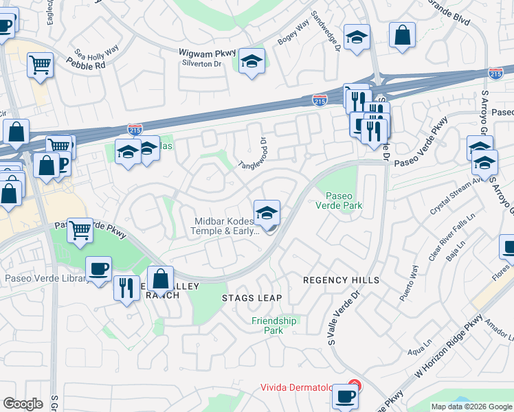map of restaurants, bars, coffee shops, grocery stores, and more near 208 Sandpiper Village Way in Henderson