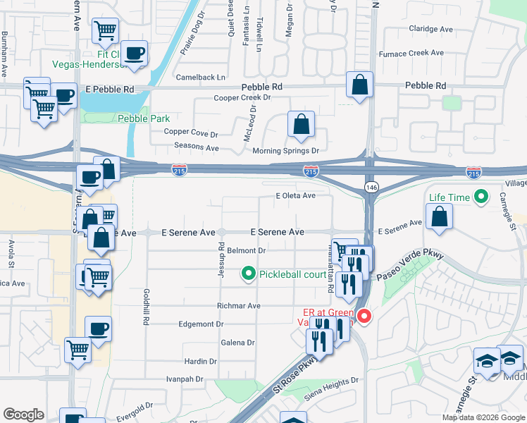 map of restaurants, bars, coffee shops, grocery stores, and more near 9246 Kingston Road in Henderson