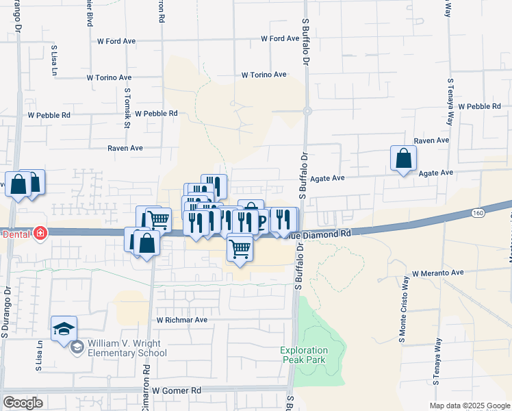 map of restaurants, bars, coffee shops, grocery stores, and more near 9245 South Miller Lane in Las Vegas