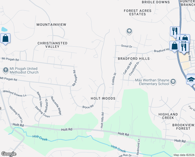 map of restaurants, bars, coffee shops, grocery stores, and more near 3800 Bryce Road in Nashville