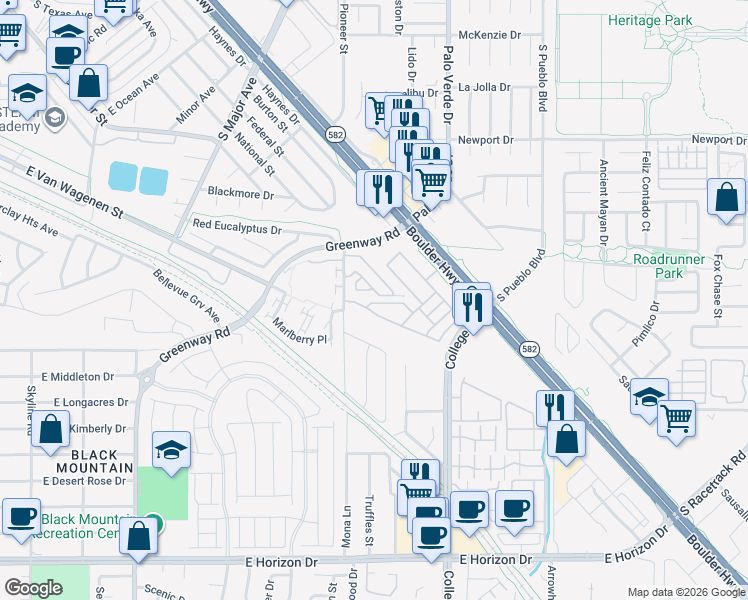 map of restaurants, bars, coffee shops, grocery stores, and more near 611 Sedum Avenue in Henderson
