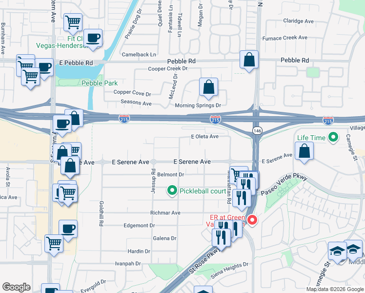 map of restaurants, bars, coffee shops, grocery stores, and more near 9246 Kingston Road in Henderson