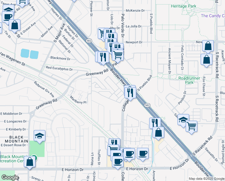 map of restaurants, bars, coffee shops, grocery stores, and more near 489 Filaree Place in Henderson