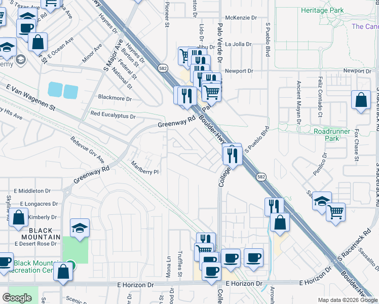 map of restaurants, bars, coffee shops, grocery stores, and more near 623 Sedum Avenue in Henderson