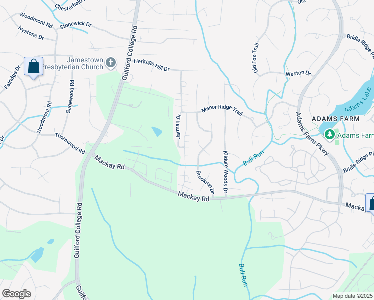 map of restaurants, bars, coffee shops, grocery stores, and more near 3033 Renaissance Parkway in Jamestown