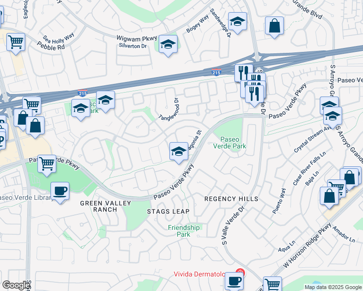 map of restaurants, bars, coffee shops, grocery stores, and more near 256 Camelback Ridge Avenue in Henderson