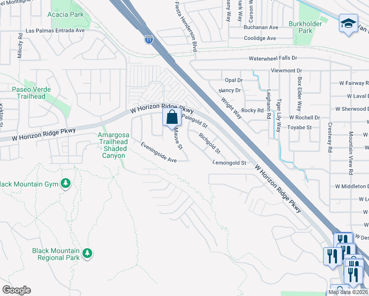 map of restaurants, bars, coffee shops, grocery stores, and more near 128 Mauve Street in Henderson