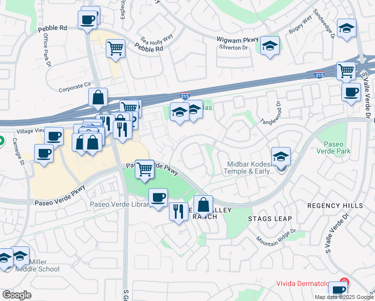 map of restaurants, bars, coffee shops, grocery stores, and more near 251 Chestnut Ridge Circle in Henderson
