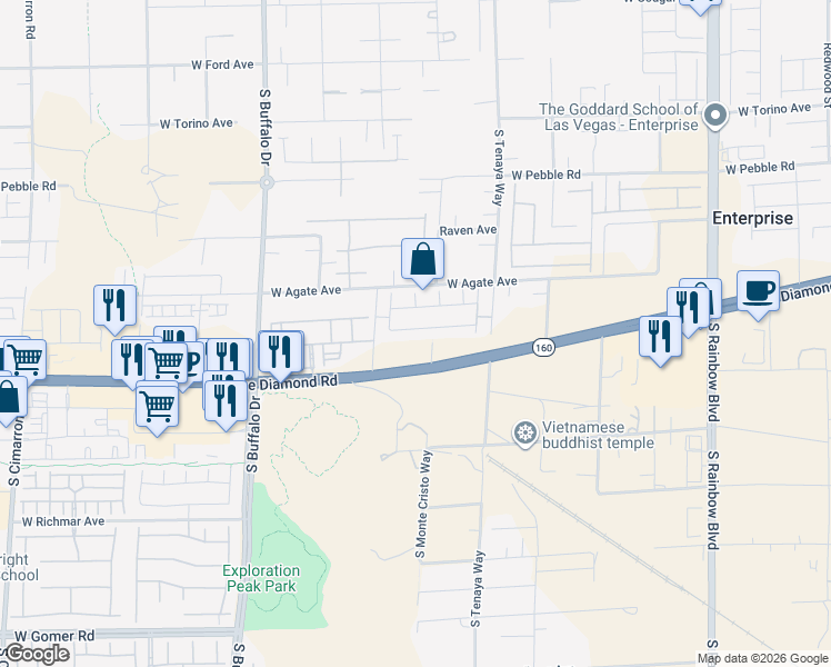map of restaurants, bars, coffee shops, grocery stores, and more near 7523 Tinley Creek Ave in Las Vegas