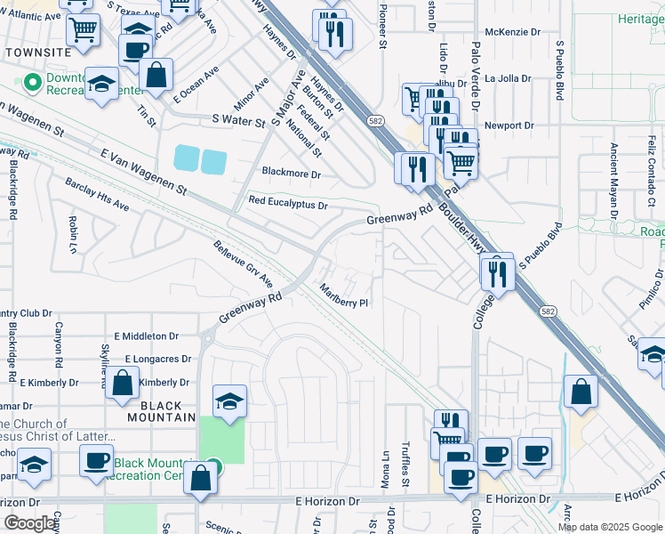 map of restaurants, bars, coffee shops, grocery stores, and more near 616 Breezy Sage Court in Henderson