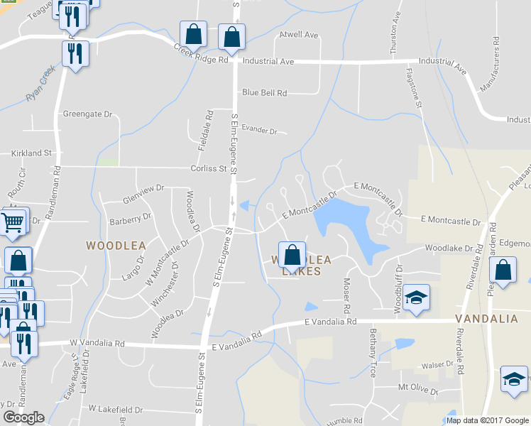 map of restaurants, bars, coffee shops, grocery stores, and more near 207 East Montcastle Drive in Greensboro