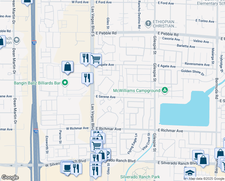 map of restaurants, bars, coffee shops, grocery stores, and more near 62 East Serene Avenue in Las Vegas