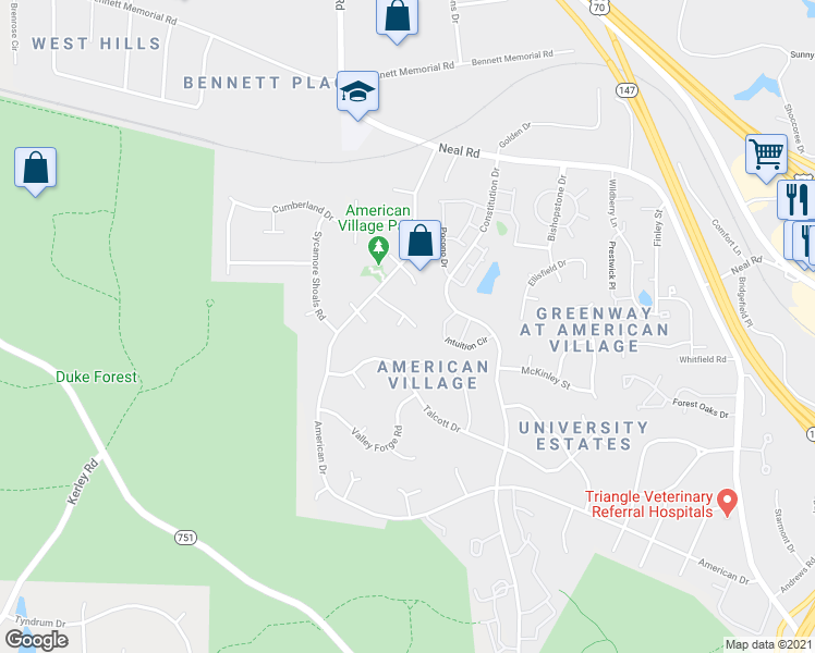 map of restaurants, bars, coffee shops, grocery stores, and more near 9 Cauldwell Lane in Durham