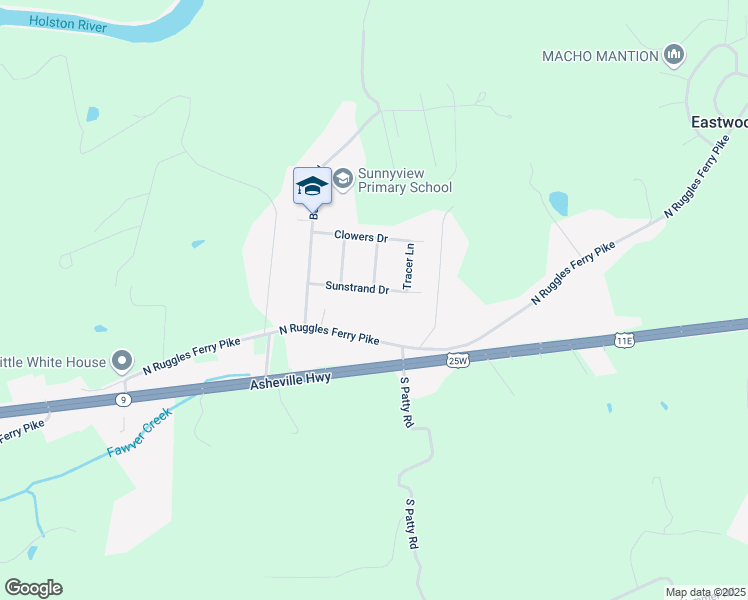 map of restaurants, bars, coffee shops, grocery stores, and more near 6923 North Ruggles Ferry Pike in Knoxville