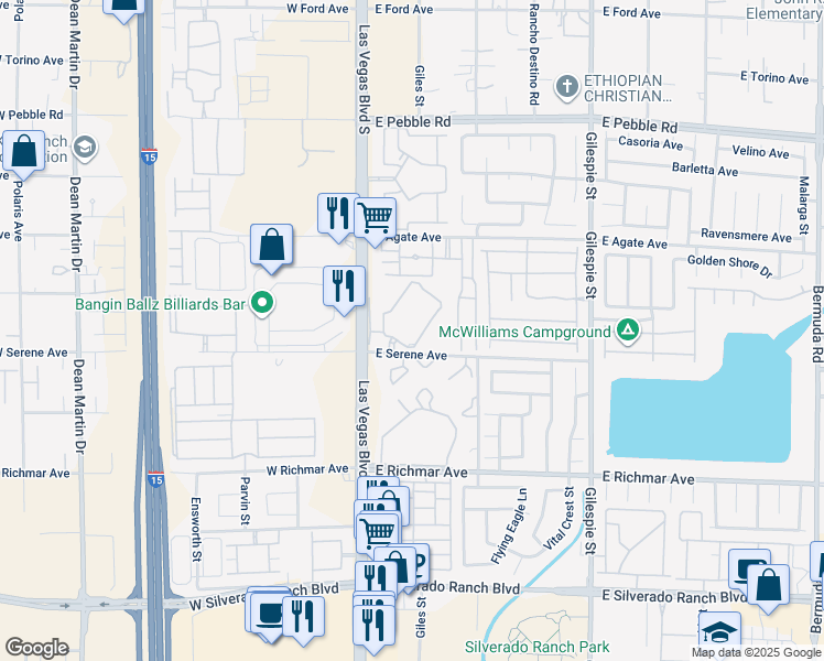map of restaurants, bars, coffee shops, grocery stores, and more near 68 East Serene Avenue in Las Vegas