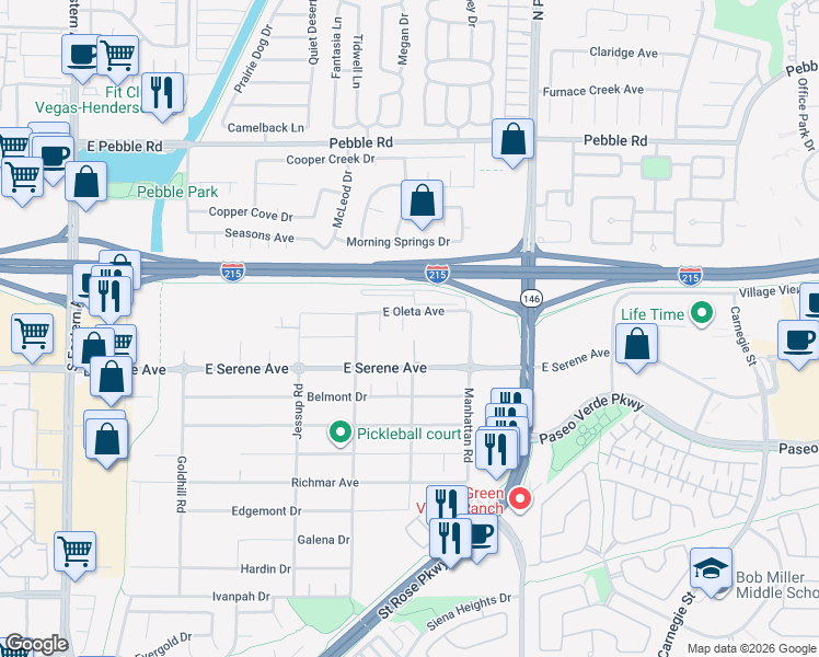 map of restaurants, bars, coffee shops, grocery stores, and more near 9230 Sapphire Hills Court in Henderson