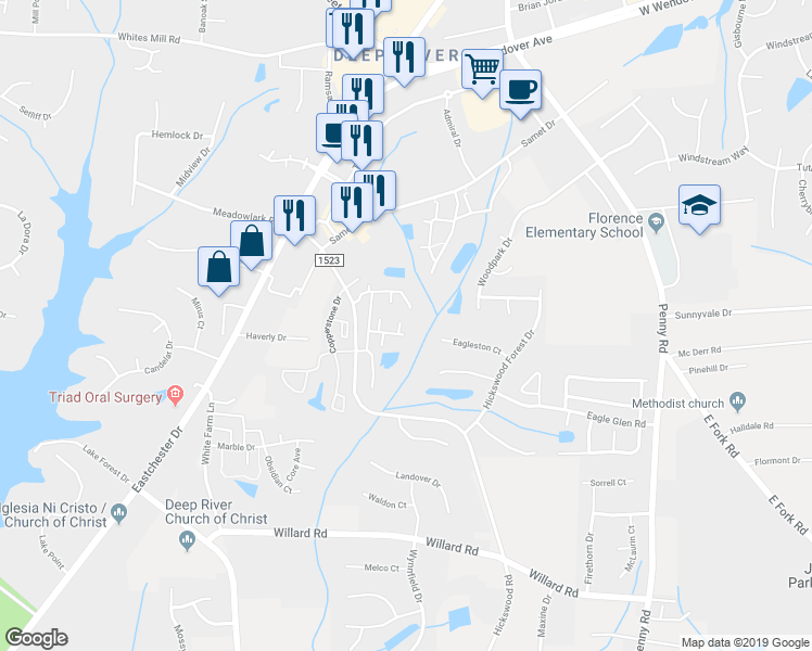 map of restaurants, bars, coffee shops, grocery stores, and more near 3737 Spanish Peak Drive in High Point