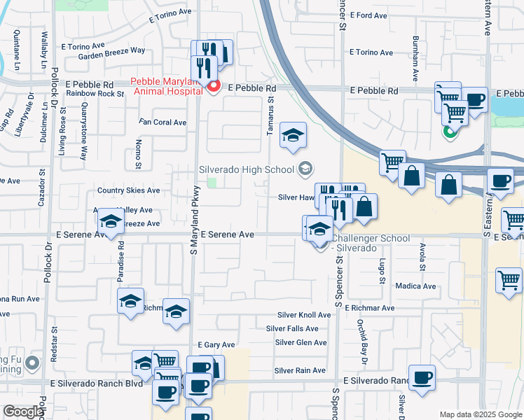 map of restaurants, bars, coffee shops, grocery stores, and more near 9238 Bluemist Falls Street in Las Vegas
