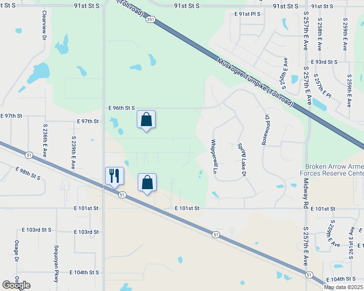 map of restaurants, bars, coffee shops, grocery stores, and more near 24705 East 97th Street in Broken Arrow