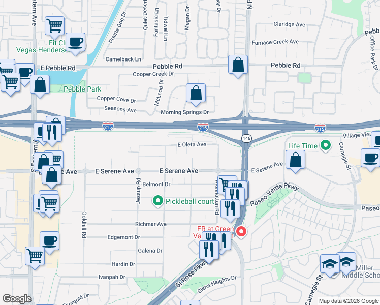 map of restaurants, bars, coffee shops, grocery stores, and more near 9206 Sapphire Hills Court in Henderson