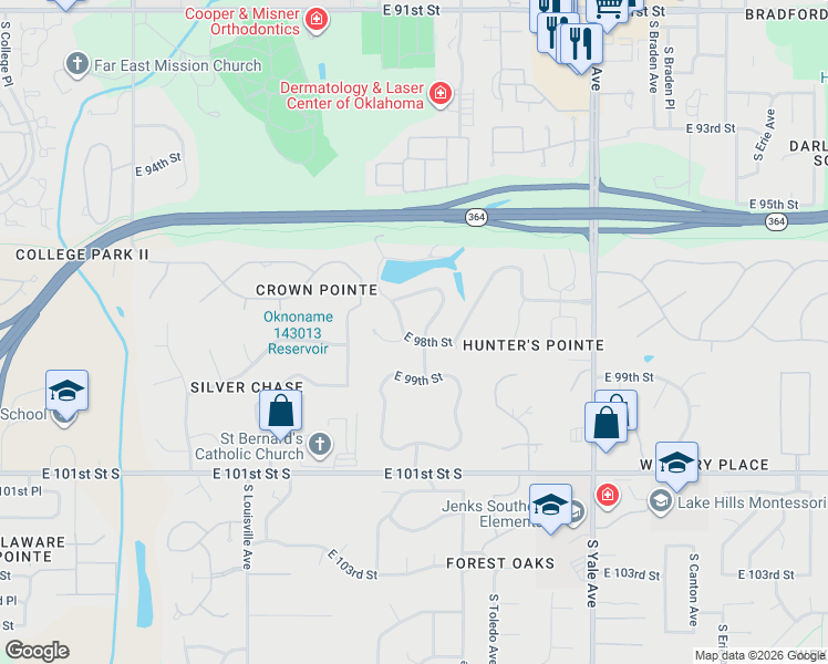 map of restaurants, bars, coffee shops, grocery stores, and more near 4204 East 97th Street in Tulsa