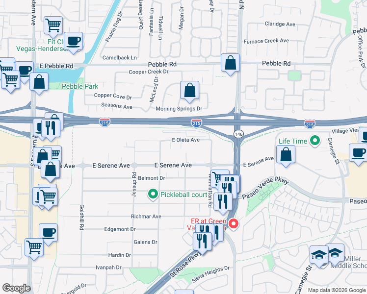 map of restaurants, bars, coffee shops, grocery stores, and more near 9230 Sapphire Hills Court in Henderson