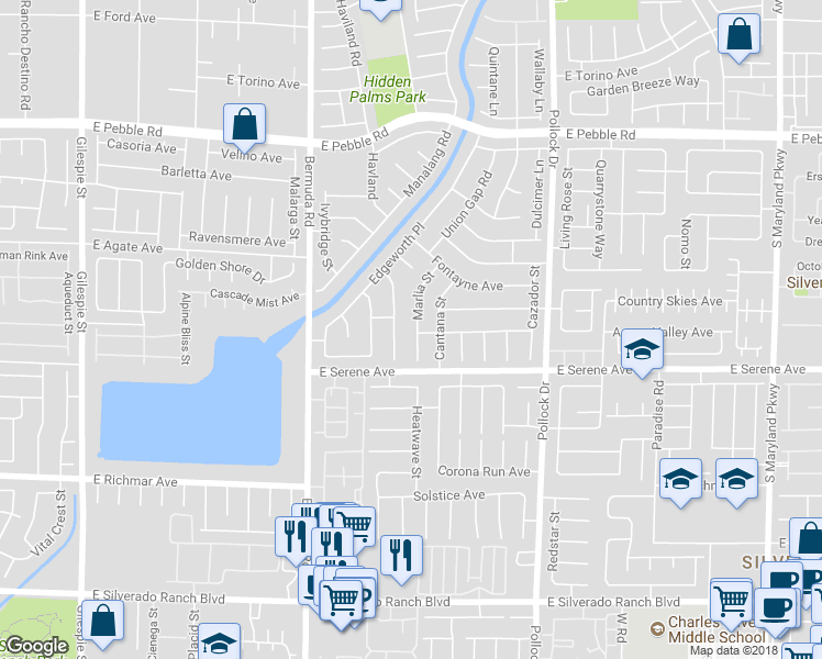 map of restaurants, bars, coffee shops, grocery stores, and more near 9235 Marlia Street in Las Vegas