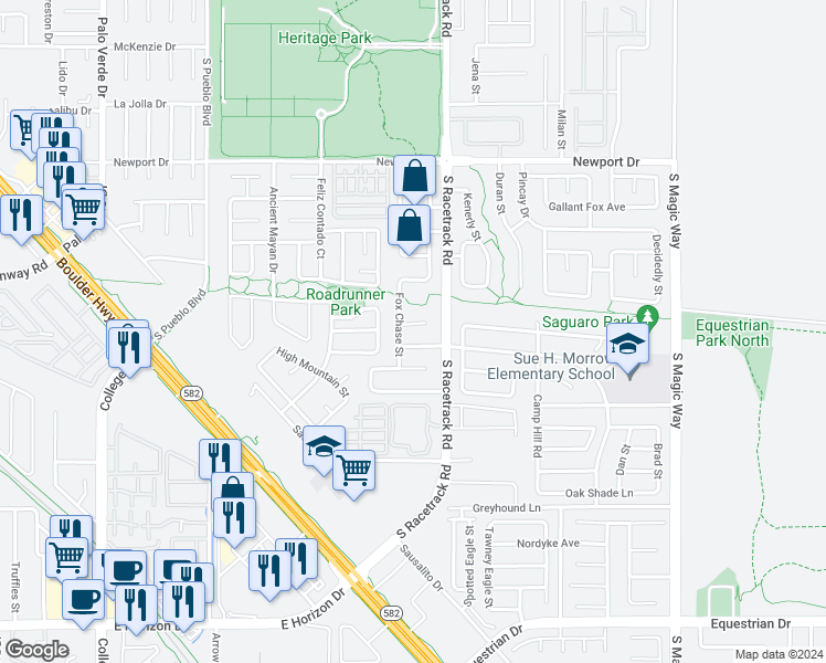 map of restaurants, bars, coffee shops, grocery stores, and more near 989 River Walk Court in Henderson