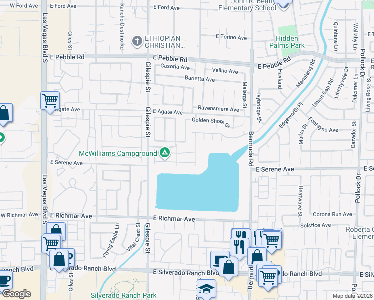 map of restaurants, bars, coffee shops, grocery stores, and more near 282 Spring River Avenue in Las Vegas