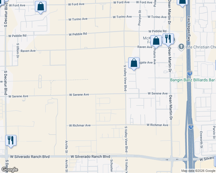 map of restaurants, bars, coffee shops, grocery stores, and more near 4320 West Serene Avenue in Las Vegas