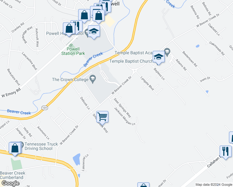 map of restaurants, bars, coffee shops, grocery stores, and more near 2303 Talbott Way in Powell