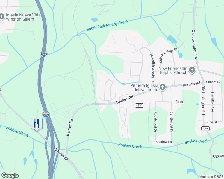 map of restaurants, bars, coffee shops, grocery stores, and more near 4217 Piedmont Farms Way in Winston-Salem