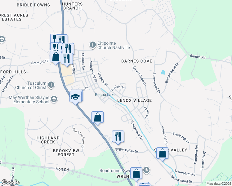 map of restaurants, bars, coffee shops, grocery stores, and more near 9111 Otter Lane in Nashville