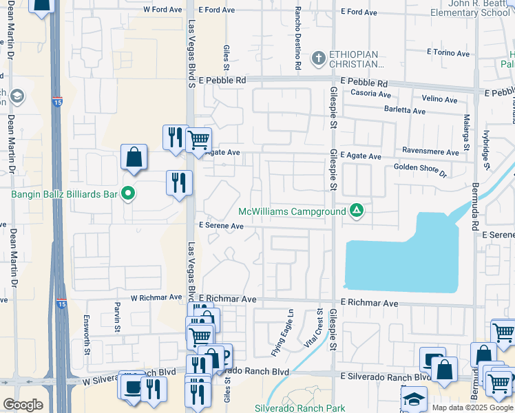 map of restaurants, bars, coffee shops, grocery stores, and more near 71 East Agate Avenue in Las Vegas
