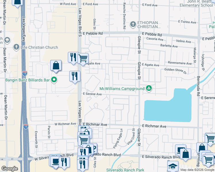 map of restaurants, bars, coffee shops, grocery stores, and more near 71 East Agate Avenue in Las Vegas