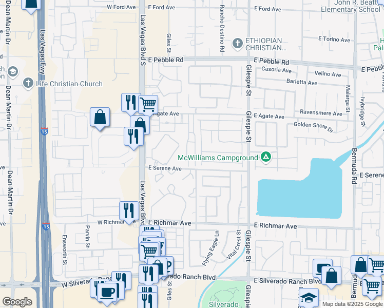 map of restaurants, bars, coffee shops, grocery stores, and more near 71 East Agate Avenue in Las Vegas