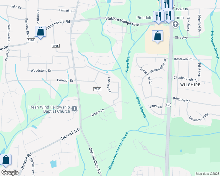 map of restaurants, bars, coffee shops, grocery stores, and more near 425 Tortoise Lane in Winston-Salem