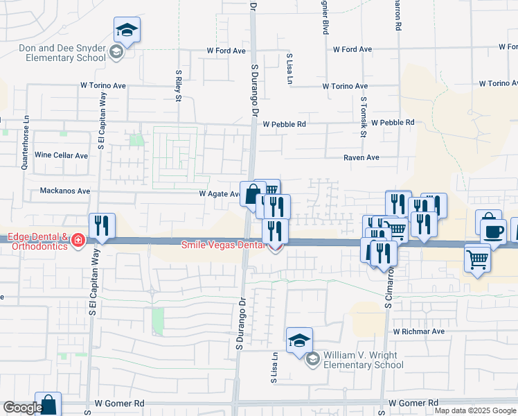 map of restaurants, bars, coffee shops, grocery stores, and more near 8549 Alberta Falls Avenue in Las Vegas