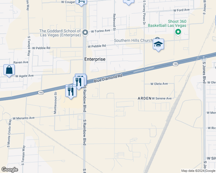 map of restaurants, bars, coffee shops, grocery stores, and more near 2 North Rainbow Boulevard in Las Vegas