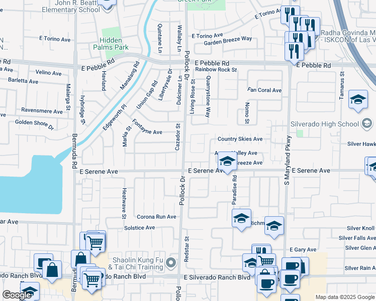 map of restaurants, bars, coffee shops, grocery stores, and more near 9239 South Sleeping Tree Street in Las Vegas