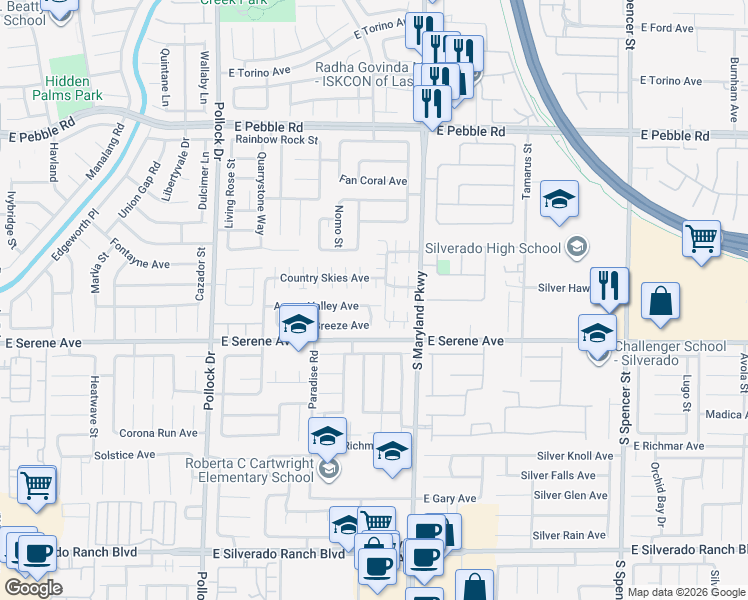 map of restaurants, bars, coffee shops, grocery stores, and more near 1138 Aspen Valley Avenue in Las Vegas