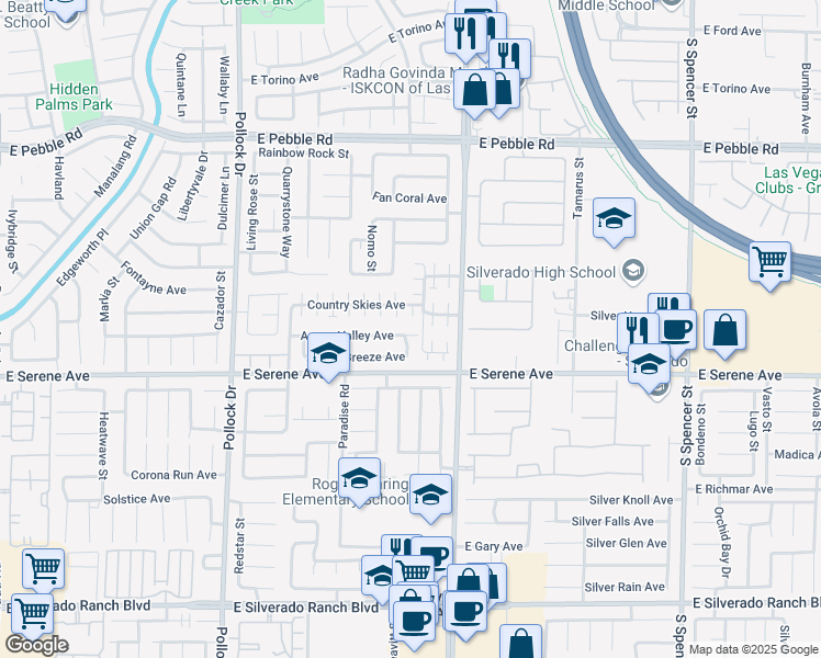 map of restaurants, bars, coffee shops, grocery stores, and more near 1138 Aspen Valley Avenue in Las Vegas