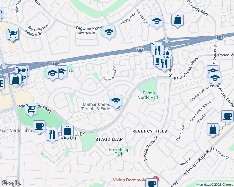 map of restaurants, bars, coffee shops, grocery stores, and more near 232 Camelback Ridge Avenue in Henderson